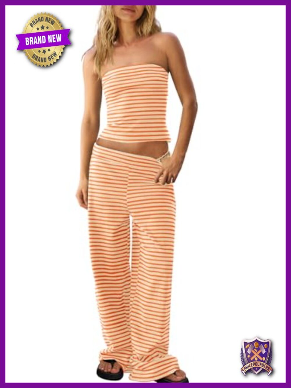 Striped 2-Piece Lounge Set Tube Top Wide Leg Pants Sleeveless